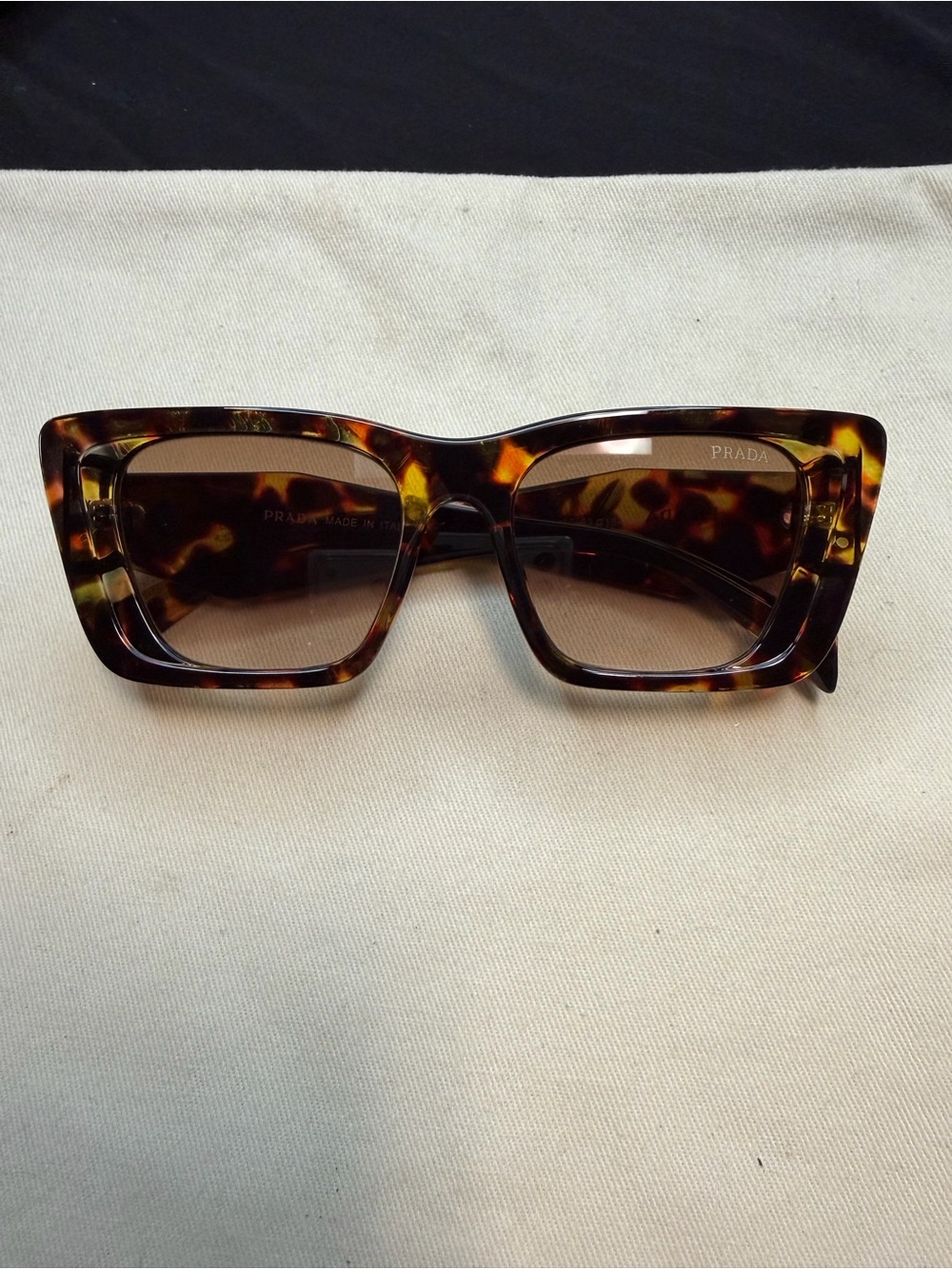 Prada Tortoise Shell Rectangular Sunglasses with Brown Lenses
